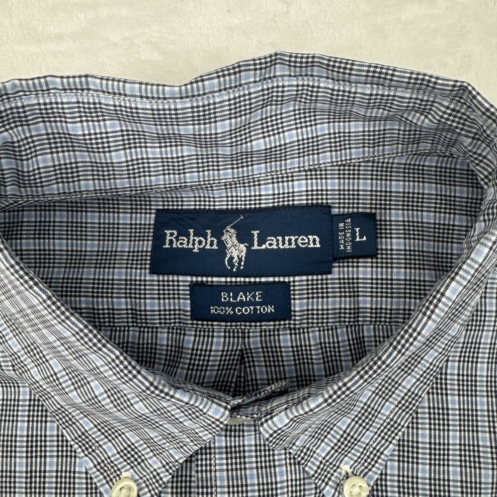 Ralph Lauren Blake Shirt Men Large Blue Grey Plaid Short Sleeve Cotton Button Up - Picture 3 of 9